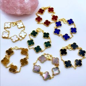 18k gold plated 5 motif flower clover bracelet | hight quality leaf bracelet